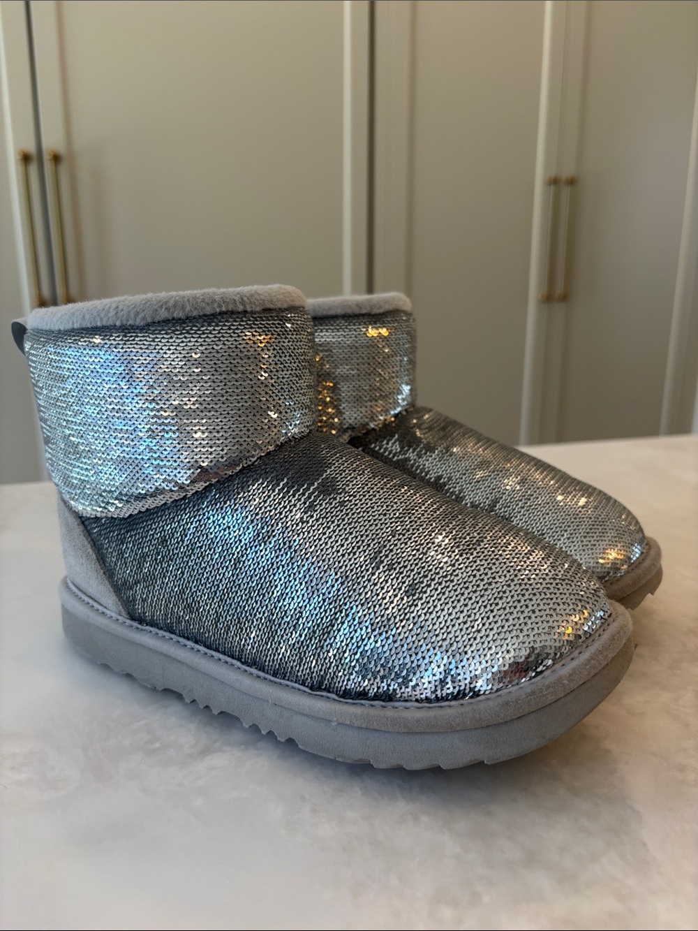 UGG Kids Classic Mini Silver Boot, Size 3